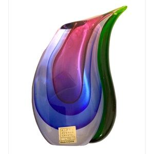 Fifth Avenue Crystal Art Glass Stunning Heavy Sommerso Vase Purple Blue Green